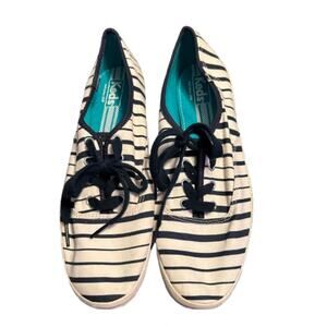 Keds Navy Blue & White Stripe Canvas Lace Up Shoes Flats / womens 10